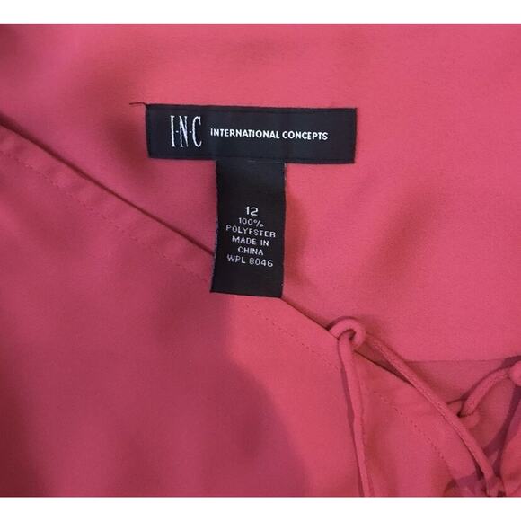 INC Womens Size 12 Pink Long Sleeve Lace Up Front 100% Polyester Blouse Shirt - Picture 5 of 5